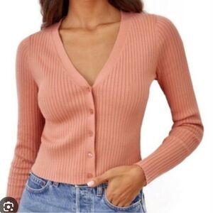 Reformation Jeans Gilda ribbed cardigan peach v neck size small
